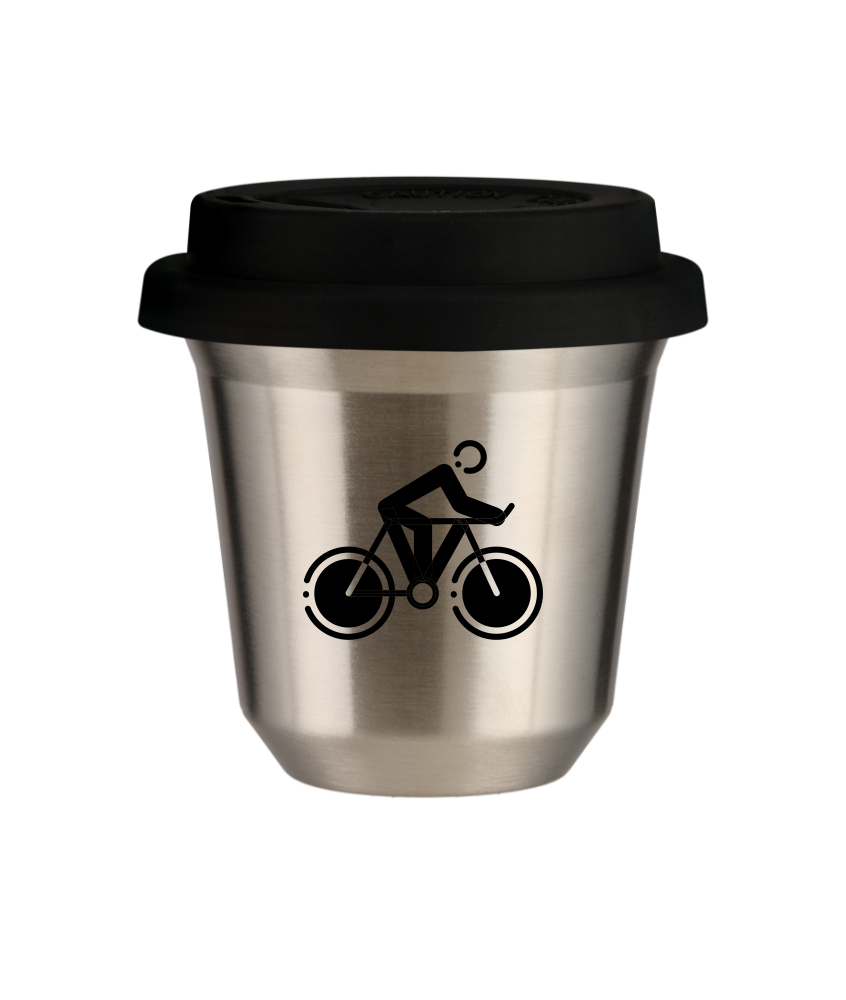 Tasse 240 ml ARGENT "Cyclisme 2 (noir)", avec couvercle noir