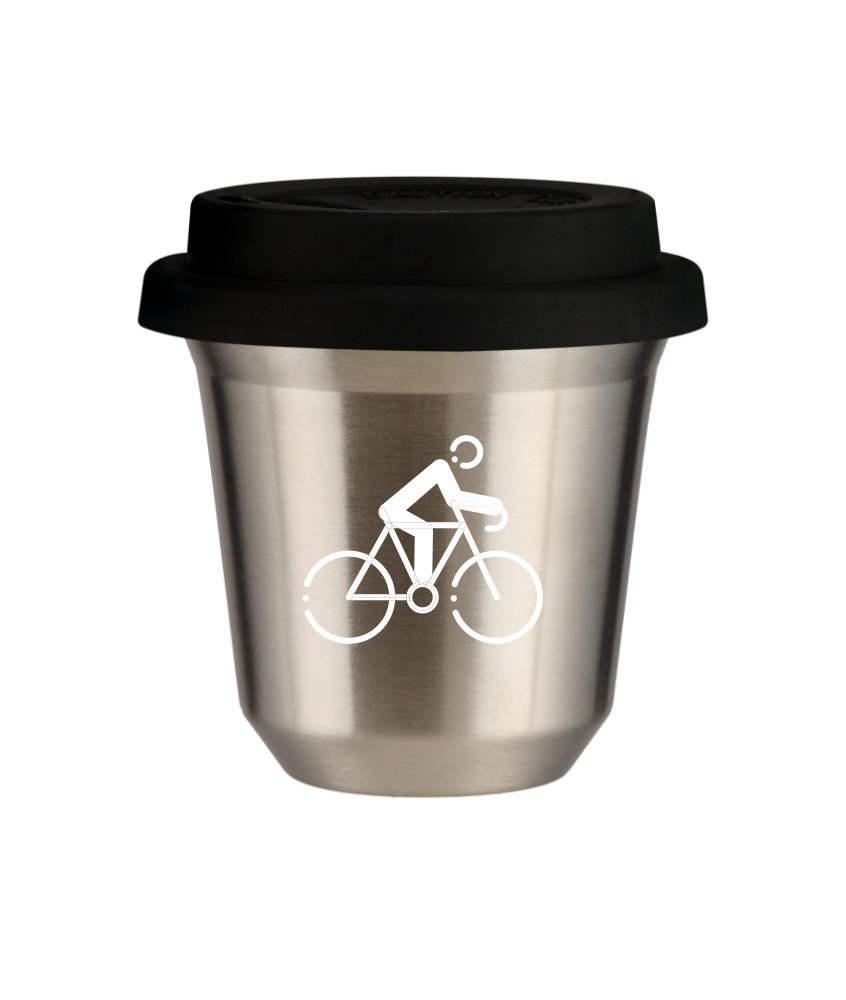 Tasse 240 ml ARGENT "Cyclisme 3 (blanc)", avec couvercle noir Tasse 240 ml ARGENT "Cyclisme 3 (blanc)", avec couvercle noir