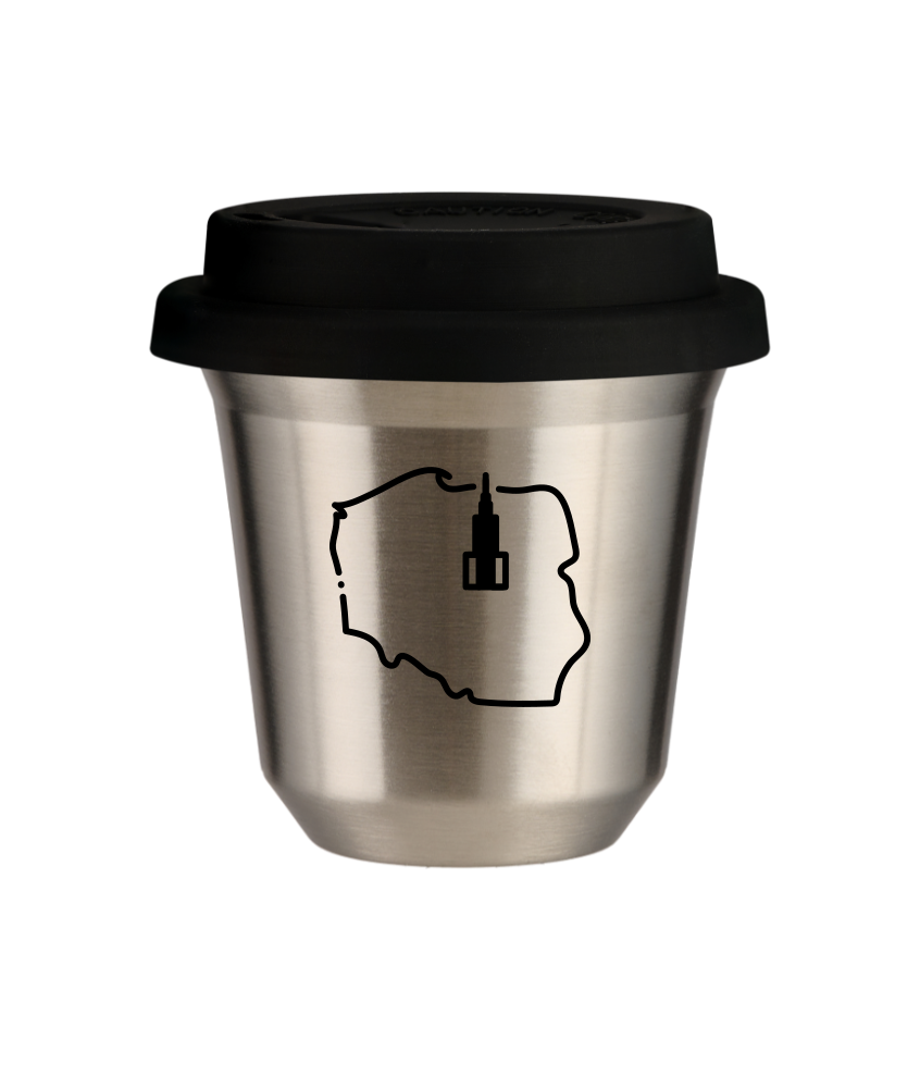 Tasse 240 ml ARGENT "Pologne", avec couvercle noir Tasse 240 ml ARGENT "Pologne", avec couvercle noir