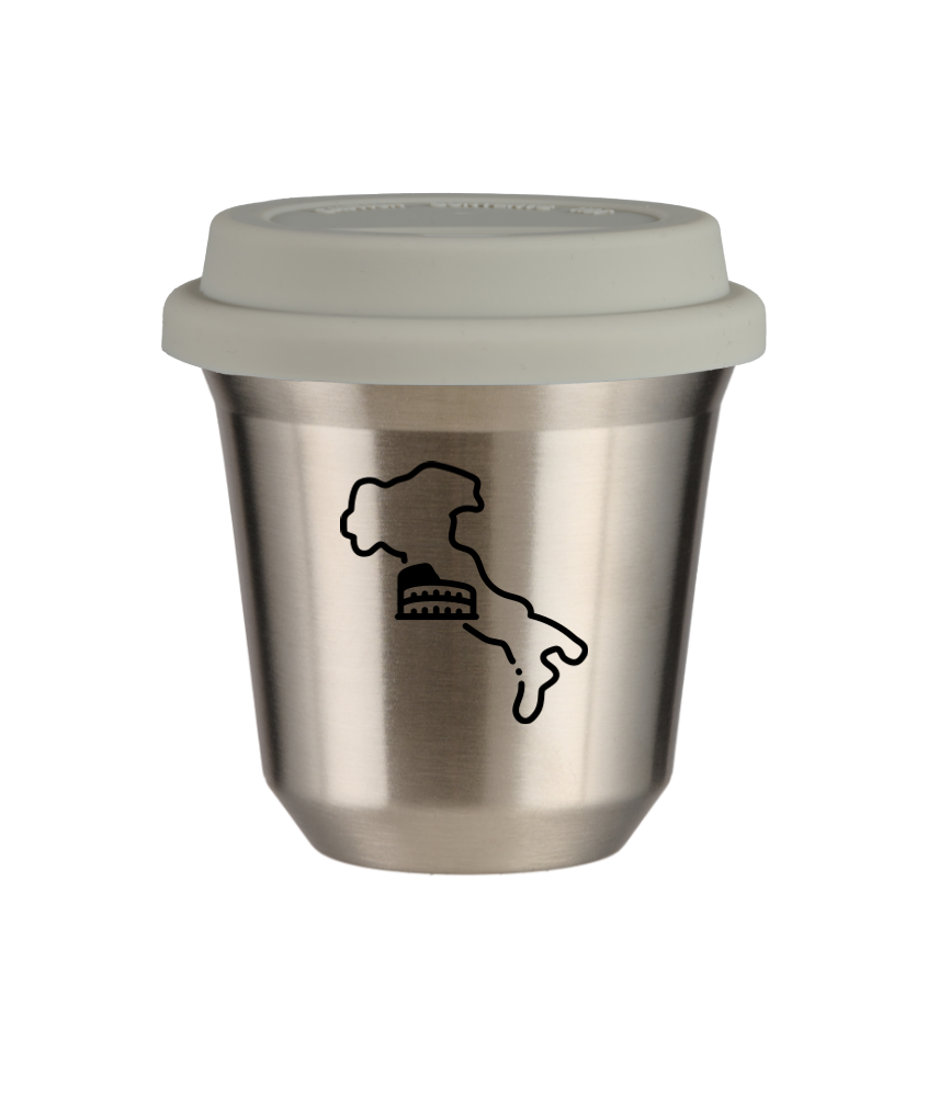 Tasse 240 ml ARGENT "Italie (noir)", avec couvercle blanc Tasse 240 ml ARGENT "Italie (noir)", avec couvercle blanc