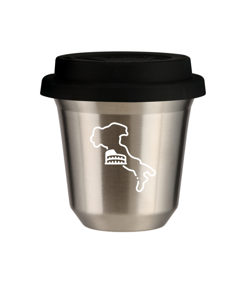Tasse 240 ml ARGENT "Italie (blanc)", avec couvercle noir Tasse 240 ml ARGENT "Italie (blanc)", avec couvercle noir