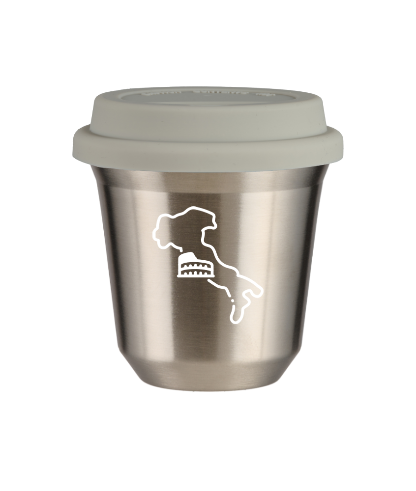 Tasse 240 ml ARGENT "Italie (blanc)", avec couvercle blanc