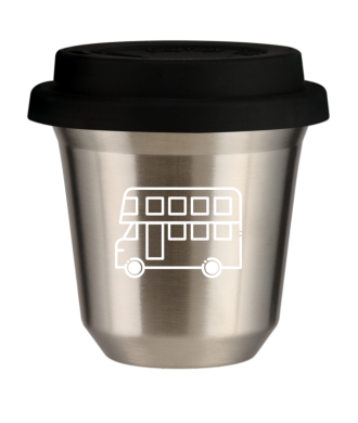 Tasse 80 ml ARGENT "Bus (blanc)", avec couvercle noir Tasse 80 ml ARGENT "Bus (blanc)", avec couvercle noir