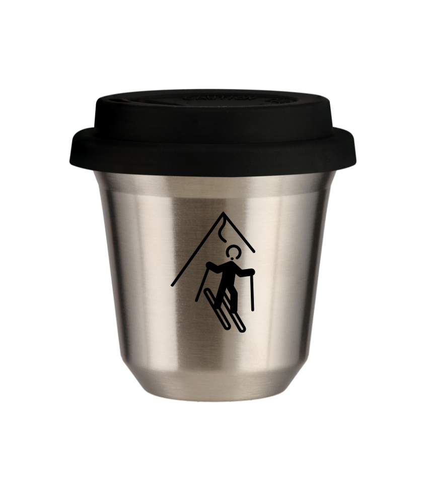 Tasse 80 ml ARGENT "Ski", avec couvercle noir
