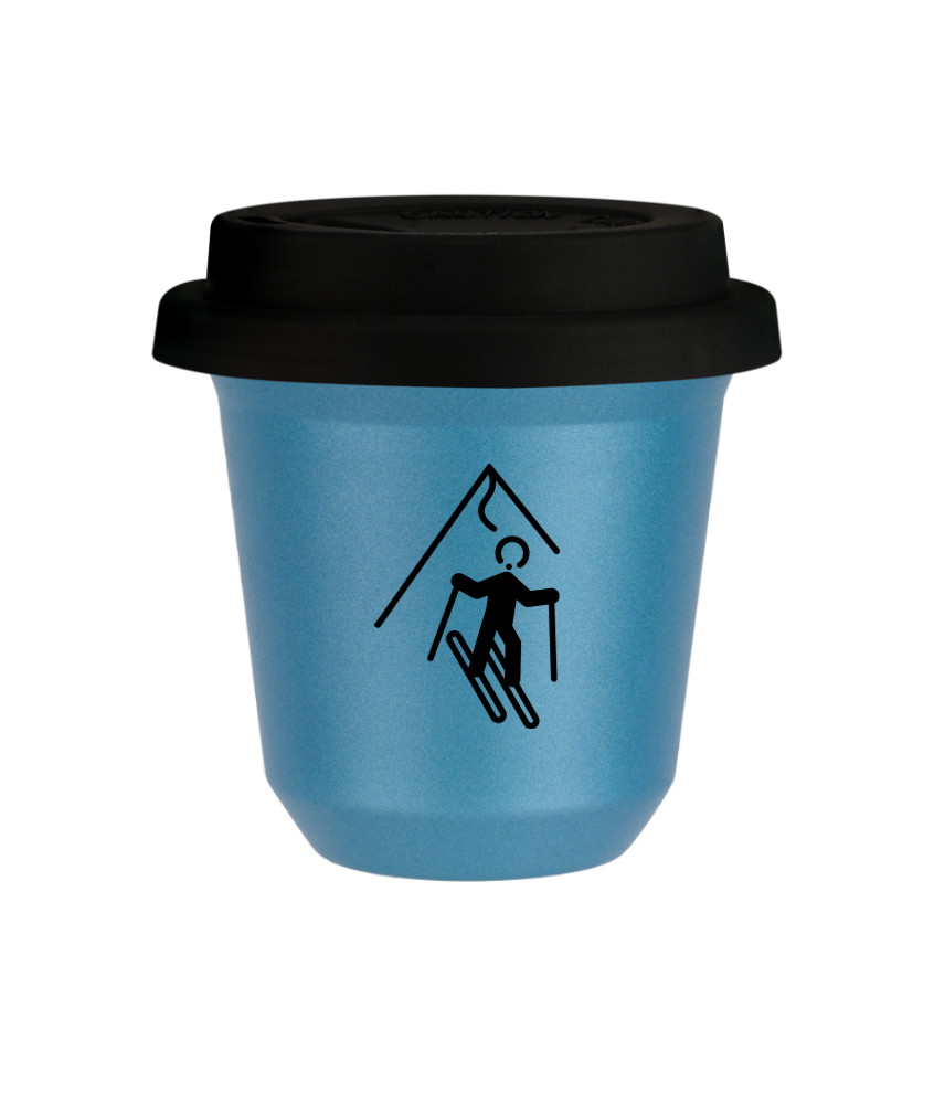 Tasse 240 ml BLEU CLAIR MÉTALLIQUE "Ski", avec couvercle noir Tasse 240 ml BLEU CLAIR MÉTALLIQUE "Ski", avec couvercle noir