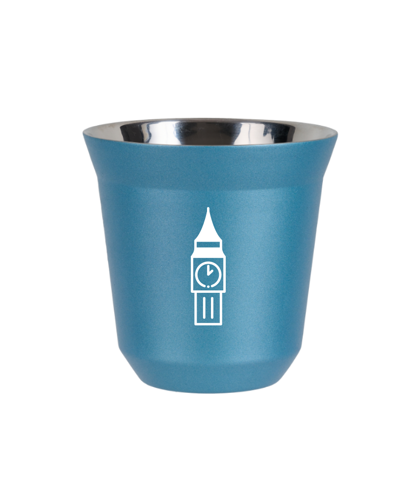 Tasse 240 ml BLEU CLAIR MÉTALLIQUE "BIG BEN (blanc)"