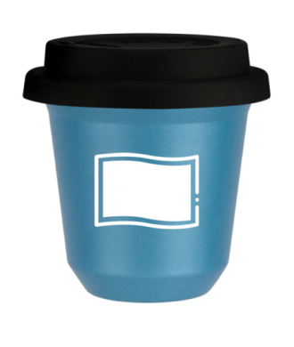Tasse 240 ml BLEU CLAIR MÉTALLIQUE "Drapeau polonais (blanc)", avec couvercle noir Tasse 240 ml BLEU CLAIR MÉTALLIQUE "Drapeau polonais (blanc)", avec couvercle noir
