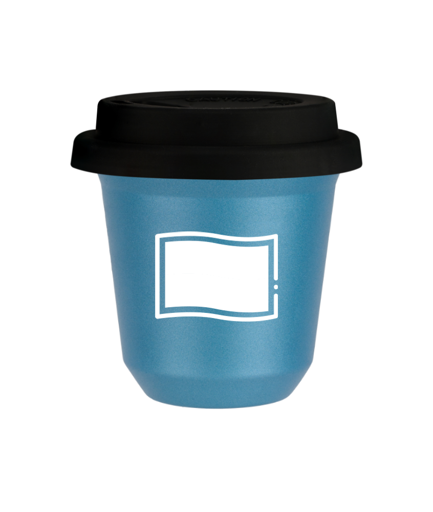 Tasse 240 ml BLEU CLAIR MÉTALLIQUE "Drapeau polonais (blanc)", avec couvercle noir Tasse 240 ml BLEU CLAIR MÉTALLIQUE "Drapeau polonais (blanc)", avec couvercle noir