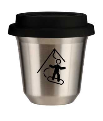 Tasse 80 ml ARGENT "Snowboard", avec couvercle noir Tasse 80 ml ARGENT "Snowboard", avec couvercle noir