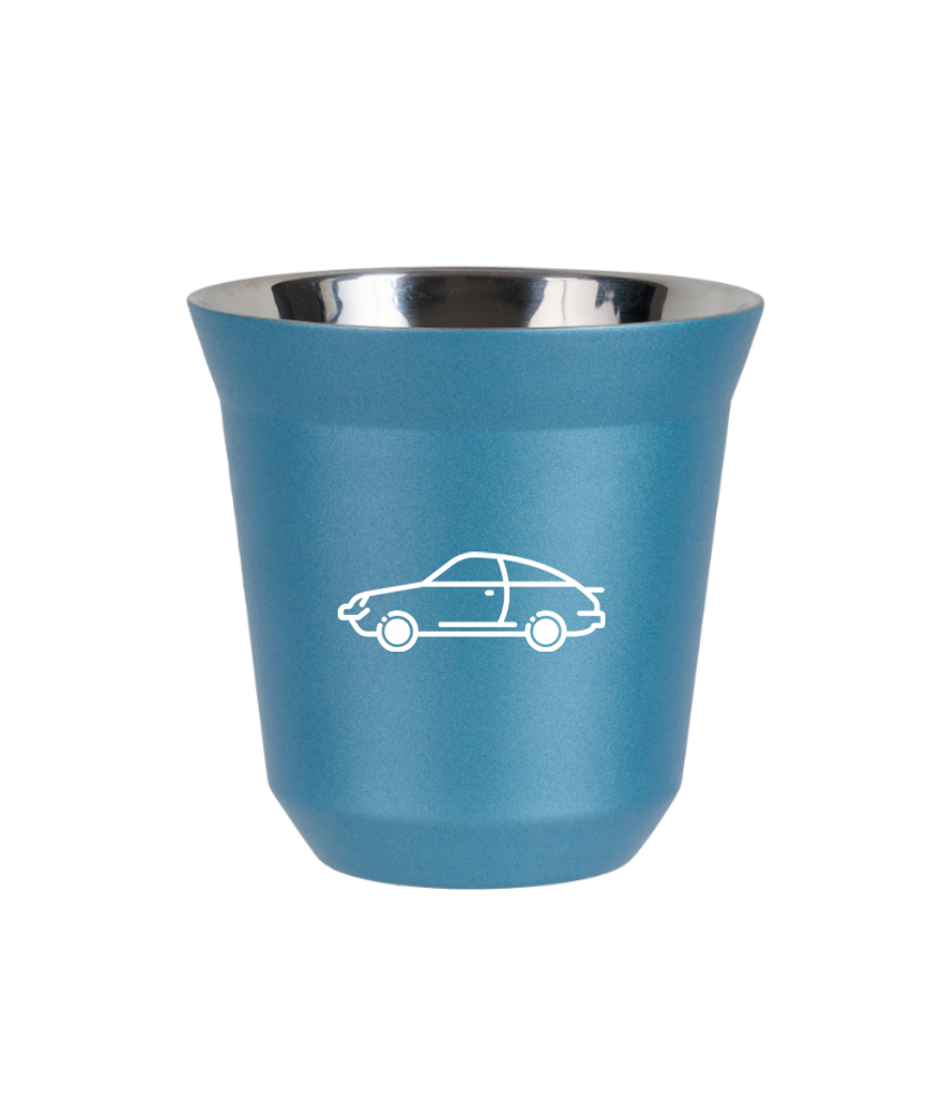 Tasse 240 ml BLEU CLAIR MÉTALLIQUE "Voiture (blanc)"