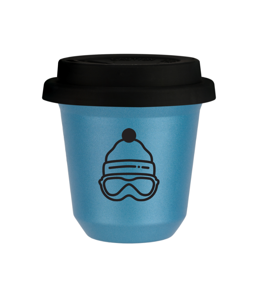 Tasse 240 ml BLEU CLAIR MÉTALLIQUE "Casquette", avec couvercle noir Tasse 240 ml BLEU CLAIR MÉTALLIQUE "Casquette", avec couvercle noir