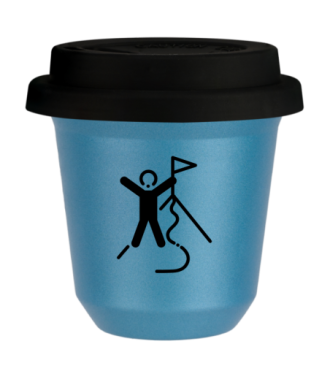 Tasse 240 ml BLEU CLAIR MÉTALLIQUE "Escalade 1", avec couvercle noir Tasse 240 ml BLEU CLAIR MÉTALLIQUE "Escalade 1", avec couvercle noir