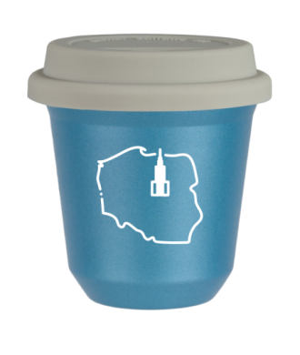 Tasse 240 ml BLEU CLAIR MÉTALLIQUE "Pologne (blanc)", avec couvercle blanc Tasse 240 ml BLEU CLAIR MÉTALLIQUE "Pologne (blanc)", avec couvercle blanc