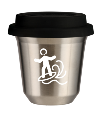 Tasse 80 ml ARGENT "Planche à voile (blanc)", avec couvercle noir Tasse 80 ml ARGENT "Planche à voile (blanc)", avec couvercle noir