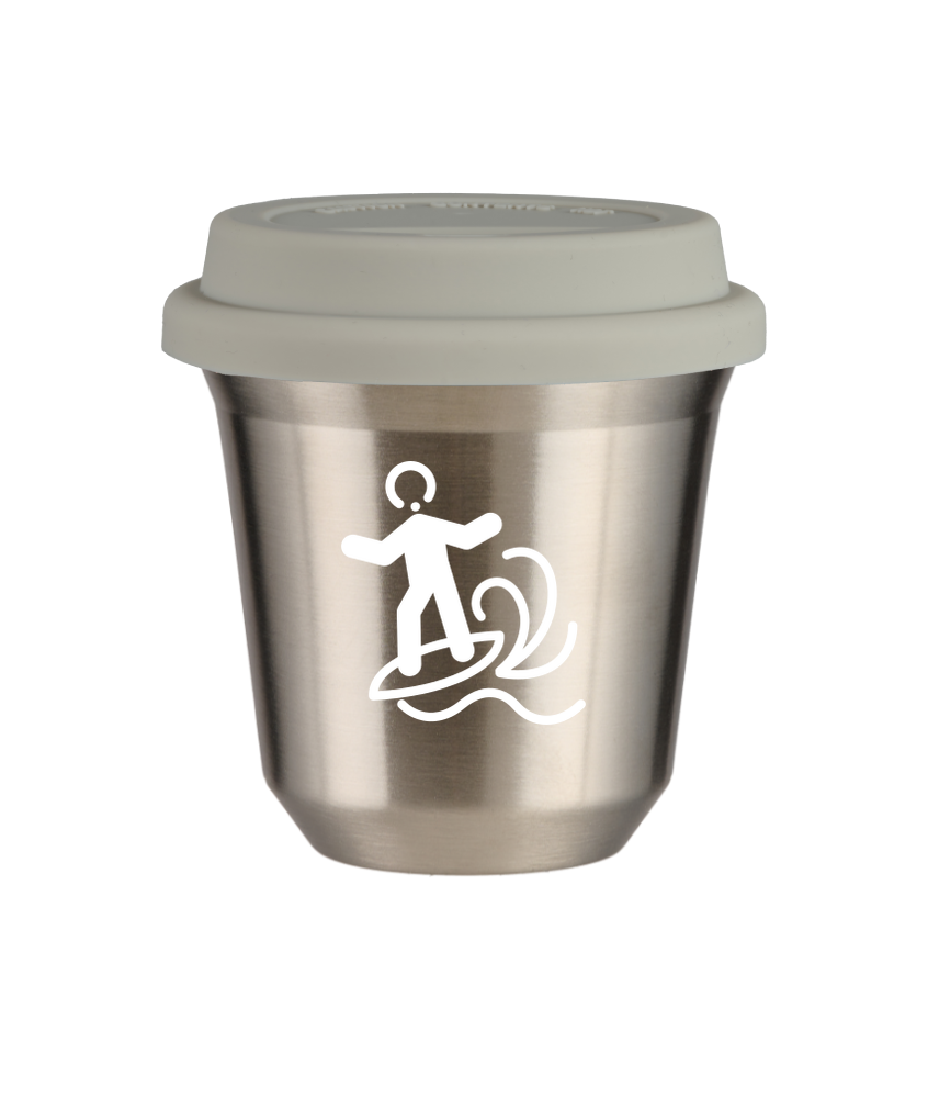 Tasse 80 ml ARGENT "Planche à voile (blanc)", avec couvercle blanc