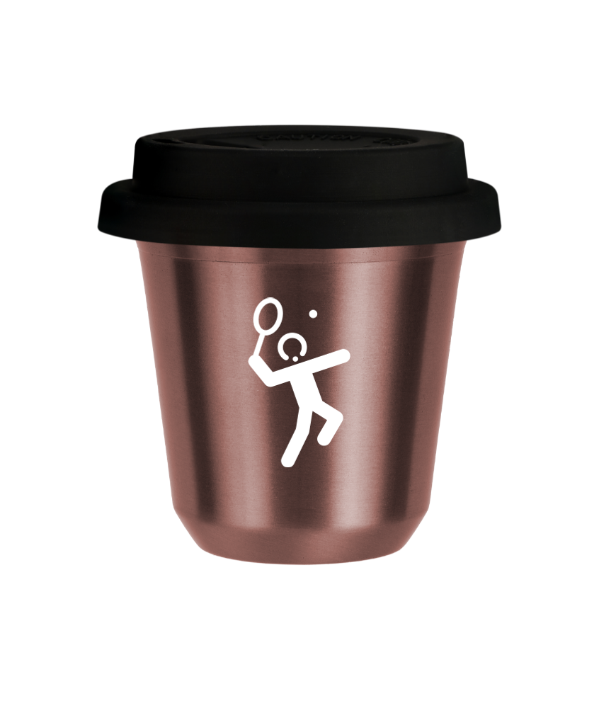 Tasse 240 ml OR ROSE "Tennis 2 (blanc)", avec couvercle noir