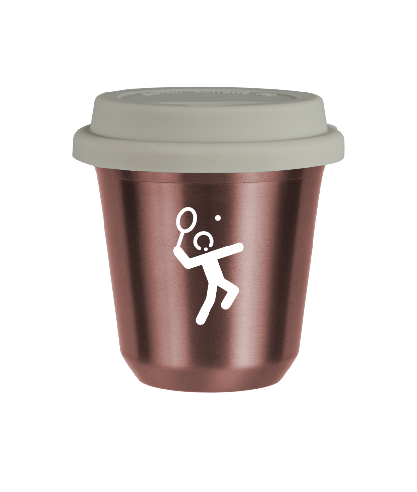 Tasse 240 ml OR ROSE "Tennis 2 (blanc)", avec couvercle blanc Tasse 240 ml OR ROSE "Tennis 2 (blanc)", avec couvercle blanc