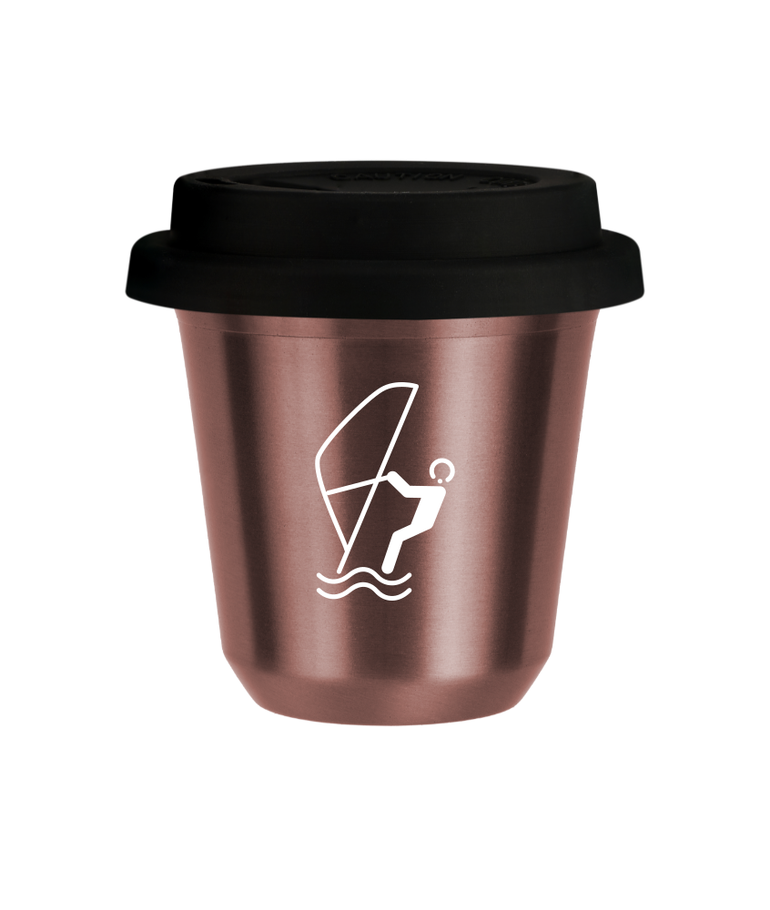 Tasse 240 ml OR ROSE "Sports nautiques (blanc)", avec couvercle noir Tasse 240 ml OR ROSE "Sports nautiques (blanc)", avec couvercle noir