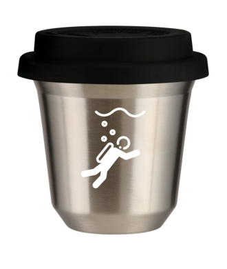 Tasse 80 ml ARGENT "Plongée (blanc)", avec couvercle noir Tasse 80 ml ARGENT "Plongée (blanc)", avec couvercle noir