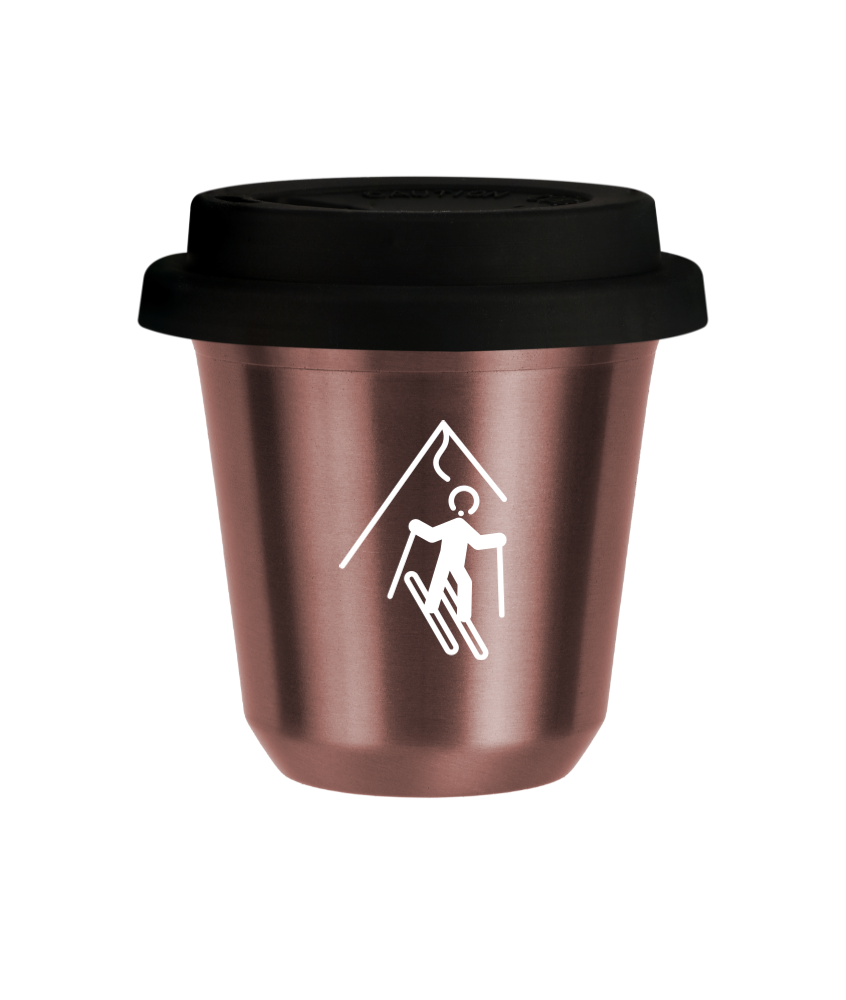 Tasse 240 ml OR ROSE "Ski (blanc)", avec couvercle noir Tasse 240 ml OR ROSE "Ski (blanc)", avec couvercle noir