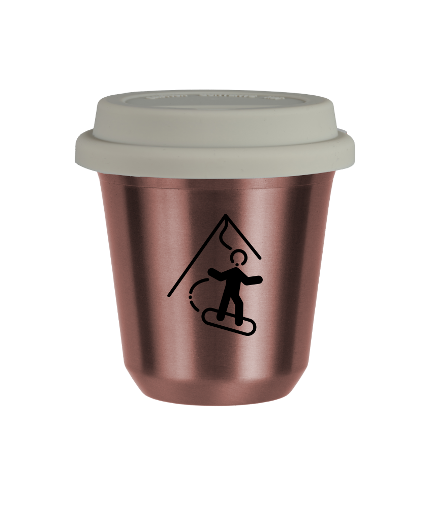Tasse 240 ml OR ROSE "Snowboard (noir)", avec couvercle blanc Tasse 240 ml OR ROSE "Snowboard (noir)", avec couvercle blanc