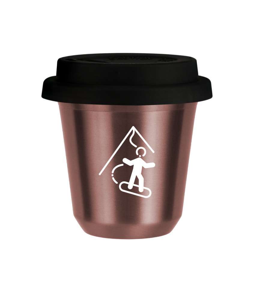 Tasse 240 ml OR ROSE "Snowboard (blanc)", avec couvercle noir Tasse 240 ml OR ROSE "Snowboard (blanc)", avec couvercle noir