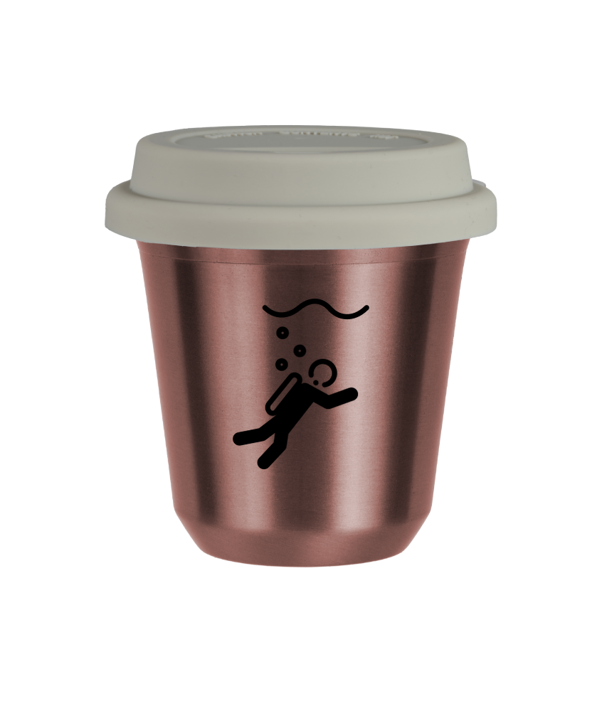 Tasse 240 ml OR ROSE "Plongée (noir)", avec couvercle blanc