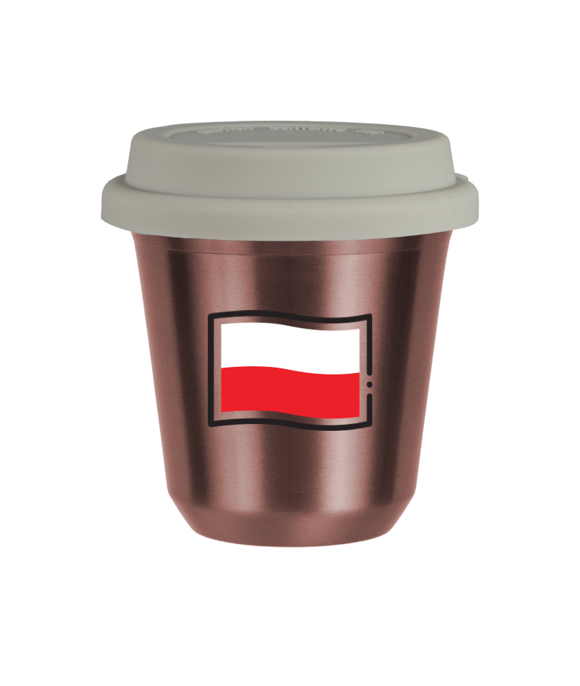 Tasse 240 ml OR ROSE "Drapeau polonais", avec couvercle blanc