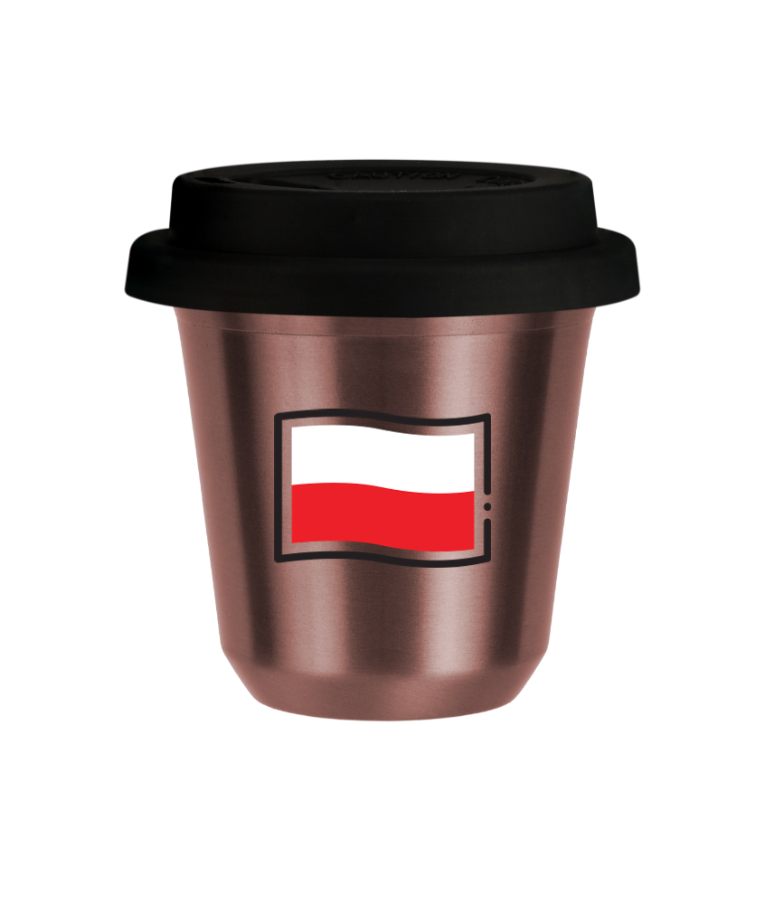 Tasse 240 ml OR ROSE "Drapeau polonais (noir)", avec couvercle noir Tasse 240 ml OR ROSE "Drapeau polonais (noir)", avec couvercle noir