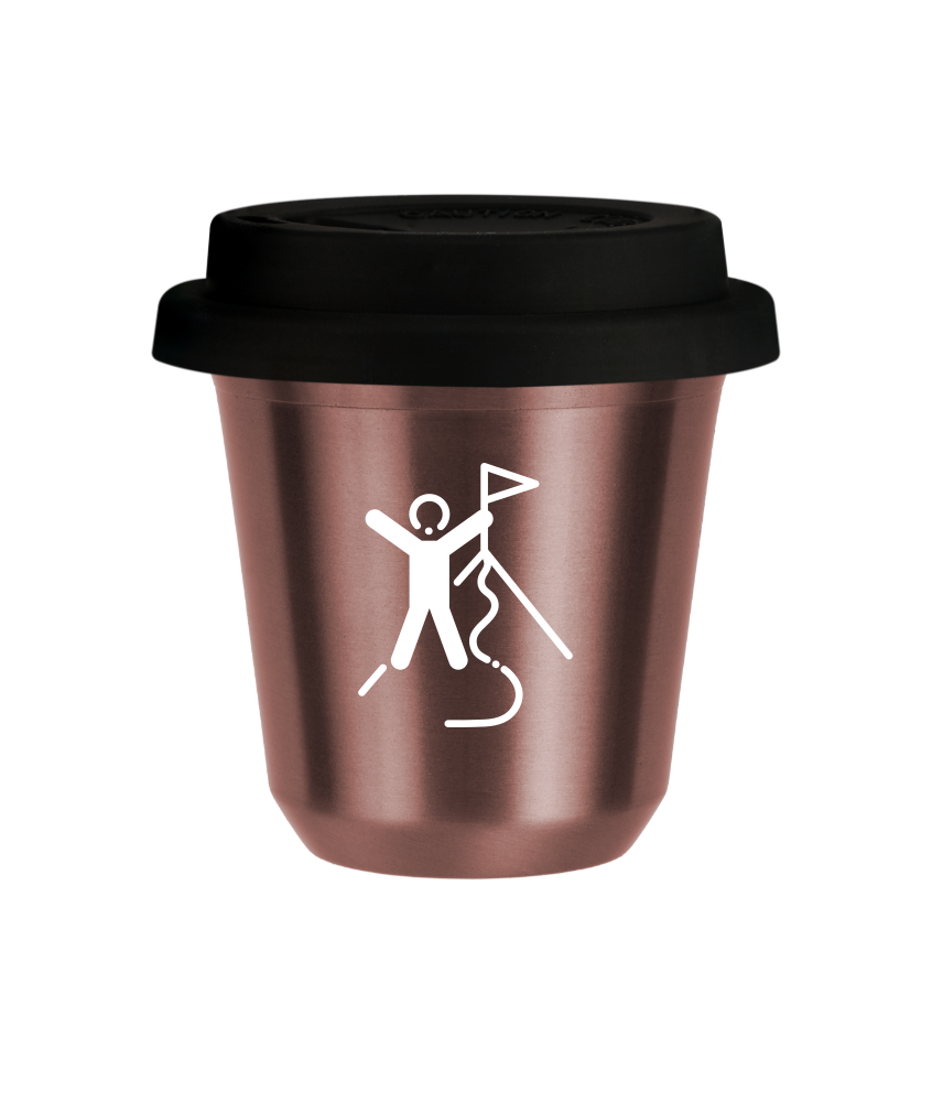 Tasse 240 ml OR ROSE "Escalade 1 (blanc)", avec couvercle noir