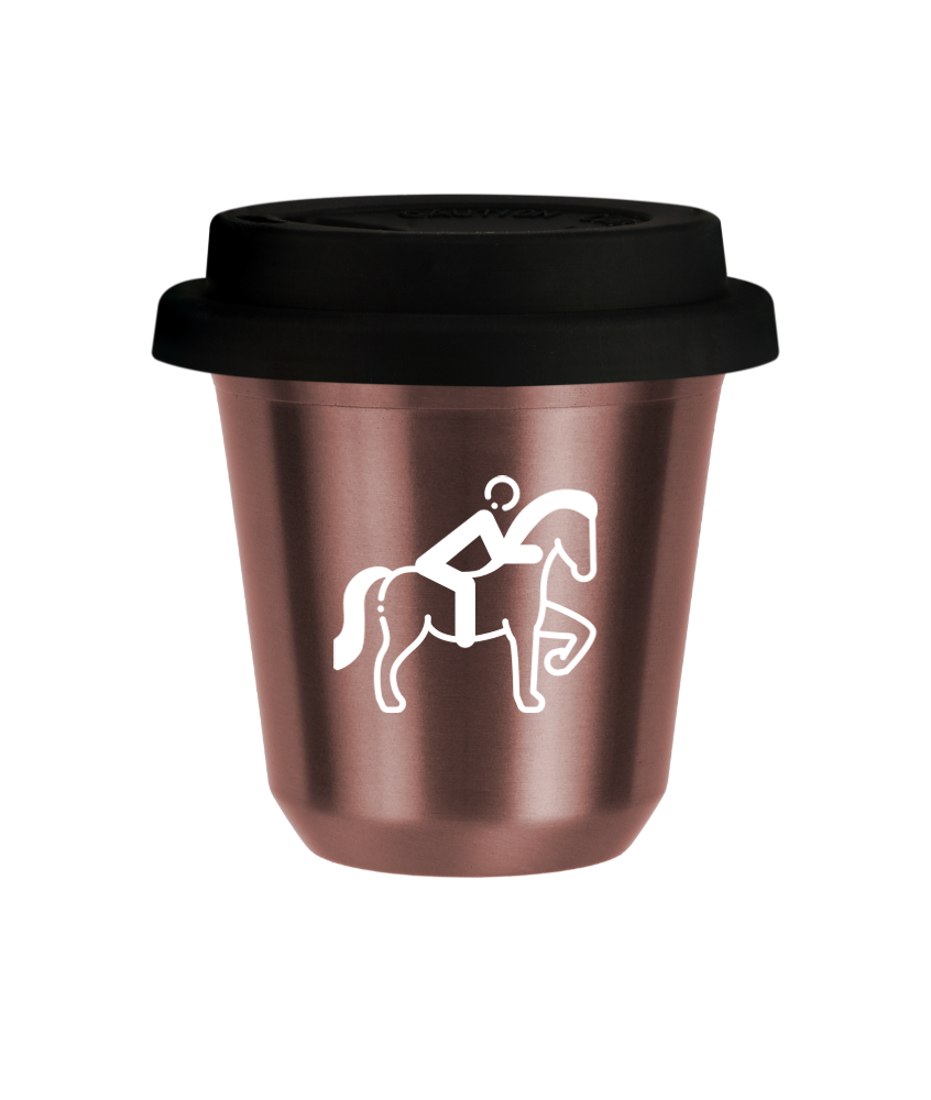Tasse 240 ml OR ROSE "Équitation 2 (blanc)", avec couvercle noir Tasse 240 ml OR ROSE "Équitation 2 (blanc)", avec couvercle noir