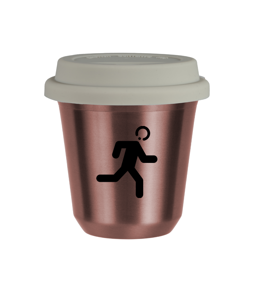 Tasse 240 ml OR ROSE "Coureur (noir)", avec couvercle blanc