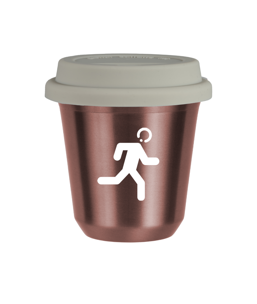 Tasse 240 ml OR ROSE "Coureur (blanc)", avec couvercle blanc