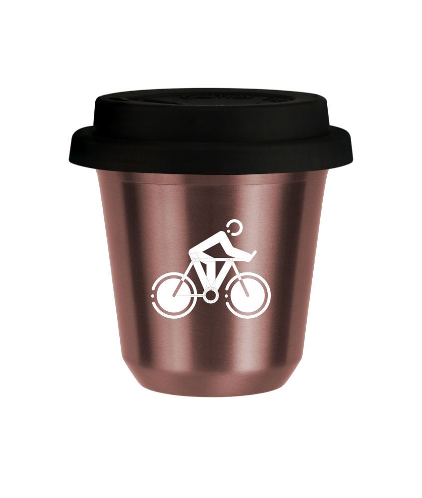 Tasse 240 ml OR ROSE "Cyclisme 2 (blanc)", avec couvercle noir Tasse 240 ml OR ROSE "Cyclisme 2 (blanc)", avec couvercle noir