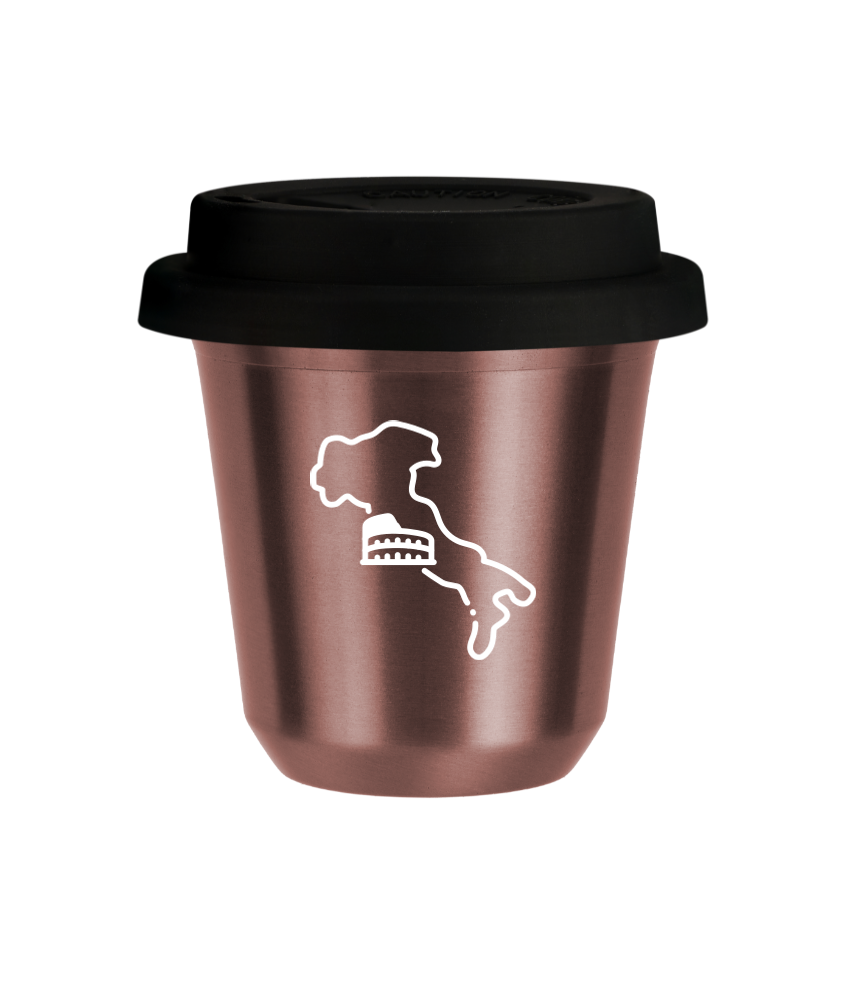 Tasse 240 ml OR ROSE "Italie (blanc)", avec couvercle noir Tasse 240 ml OR ROSE "Italie (blanc)", avec couvercle noir