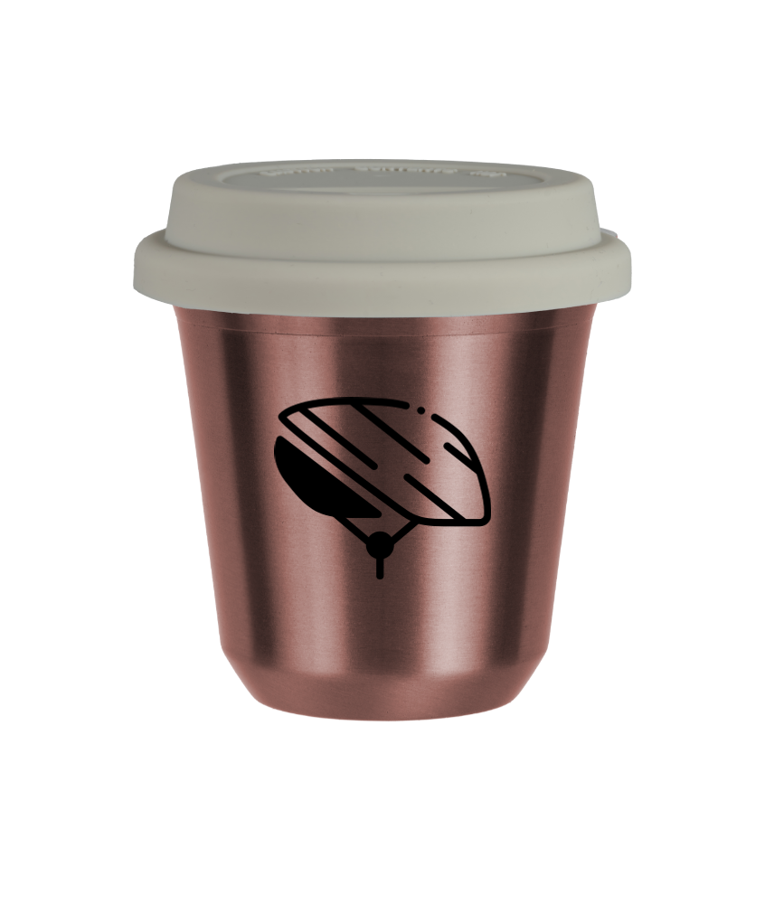 Tasse 240 ml OR ROSE "Casque", avec couvercle blanc Tasse 240 ml OR ROSE "Casque", avec couvercle blanc
