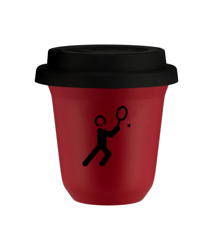 Tasse 240 ml ROUGE "Tennis 1", avec couvercle noir Tasse 240 ml ROUGE "Tennis 1", avec couvercle noir