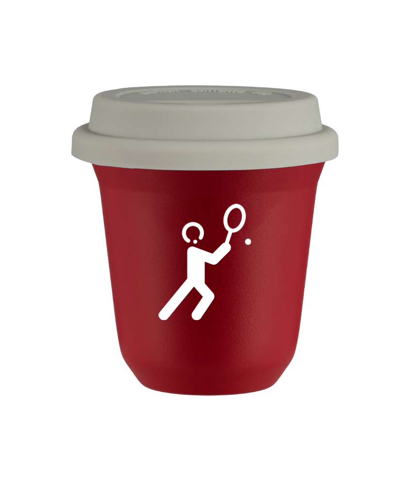 Tasse 240 ml ROUGE "Tennis 1 (blanc)", avec couvercle blanc Tasse 240 ml ROUGE "Tennis 1 (blanc)", avec couvercle blanc
