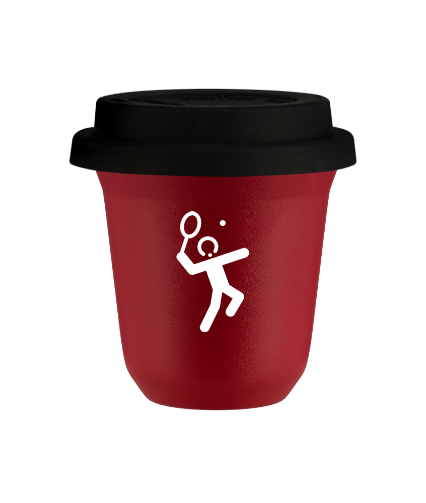 Tasse 240 ml ROUGE "Tennis 2 (blanc)", avec couvercle noir Tasse 240 ml ROUGE "Tennis 2 (blanc)", avec couvercle noir