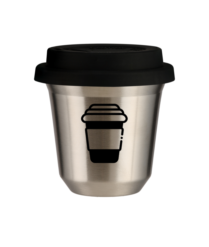 Tasse 80 ml ARGENT, avec couvercle noir