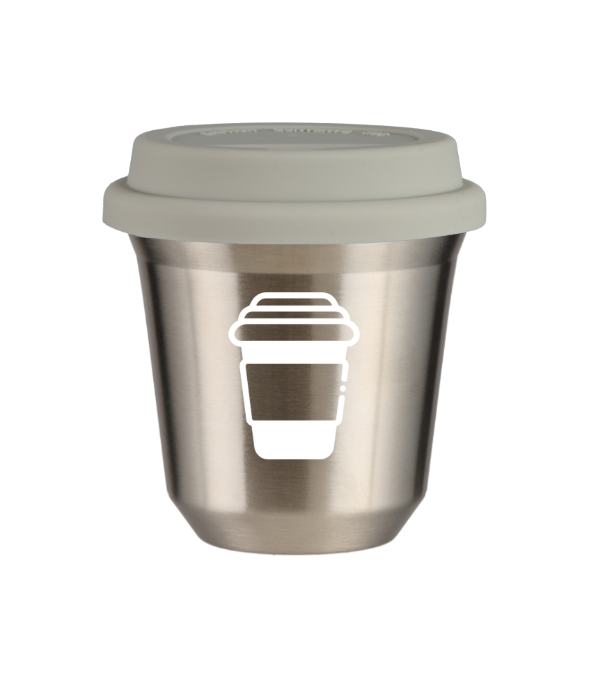 Tasse 80 ml ARGENT, avec couvercle blanc