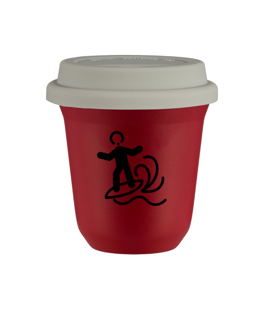 Tasse 240 ml ROUGE "Planche à voile (noir)", avec couvercle blanc