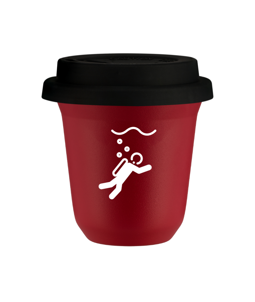 Tasse 240 ml ROUGE "Plongée (blanc)", avec couvercle noir Tasse 240 ml ROUGE "Plongée (blanc)", avec couvercle noir