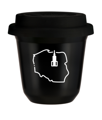 Tasse 80 ml NOIR "Pologne (blanc)", avec couvercle noir Tasse 80 ml NOIR "Pologne (blanc)", avec couvercle noir