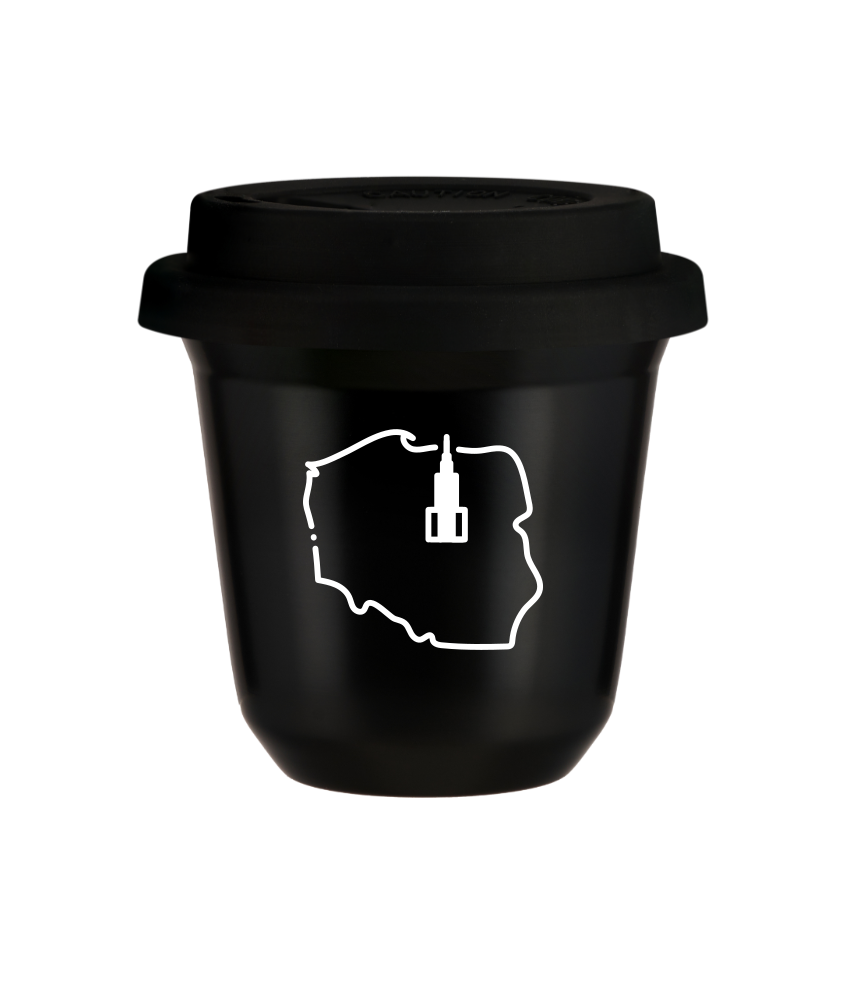 Tasse 80 ml NOIR "Pologne (blanc)", avec couvercle noir