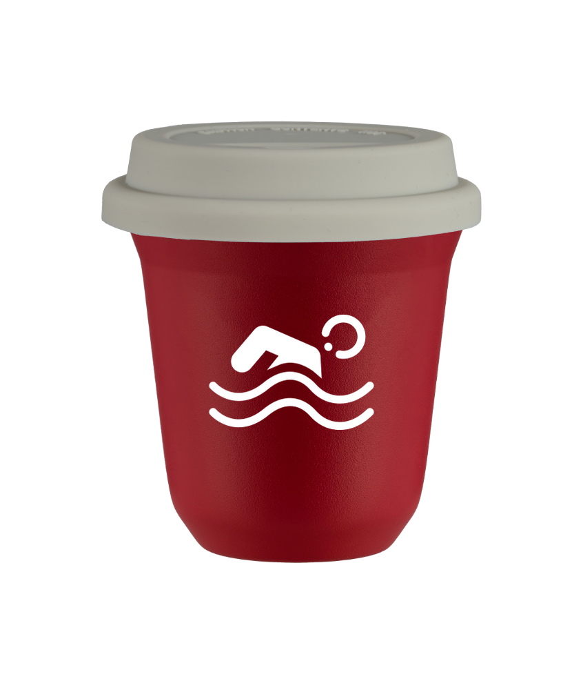 Tasse 240 ml ROUGE "Natation (blanc)", avec couvercle blanc Tasse 240 ml ROUGE "Natation (blanc)", avec couvercle blanc