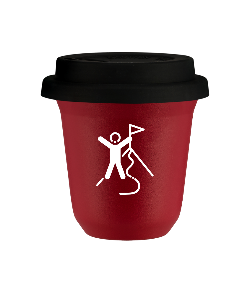 Tasse 240 ml ROUGE "Escalade 1 (blanc)", avec couvercle noir Tasse 240 ml ROUGE "Escalade 1 (blanc)", avec couvercle noir