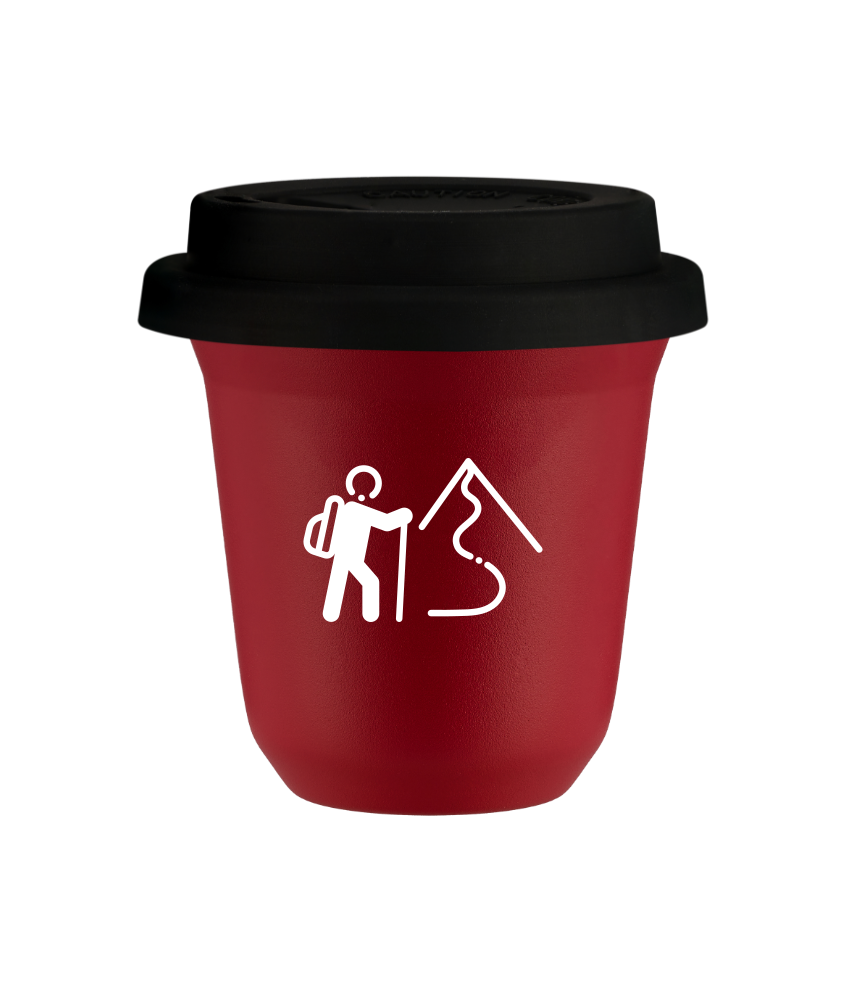 Tasse 240 ml ROUGE "Escalade 2 (blanc)", avec couvercle noir