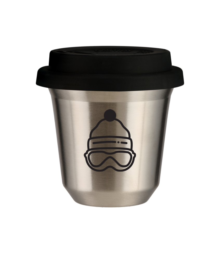 Tasse 80 ml ARGENT "Casquette (noir)", avec couvercle noir