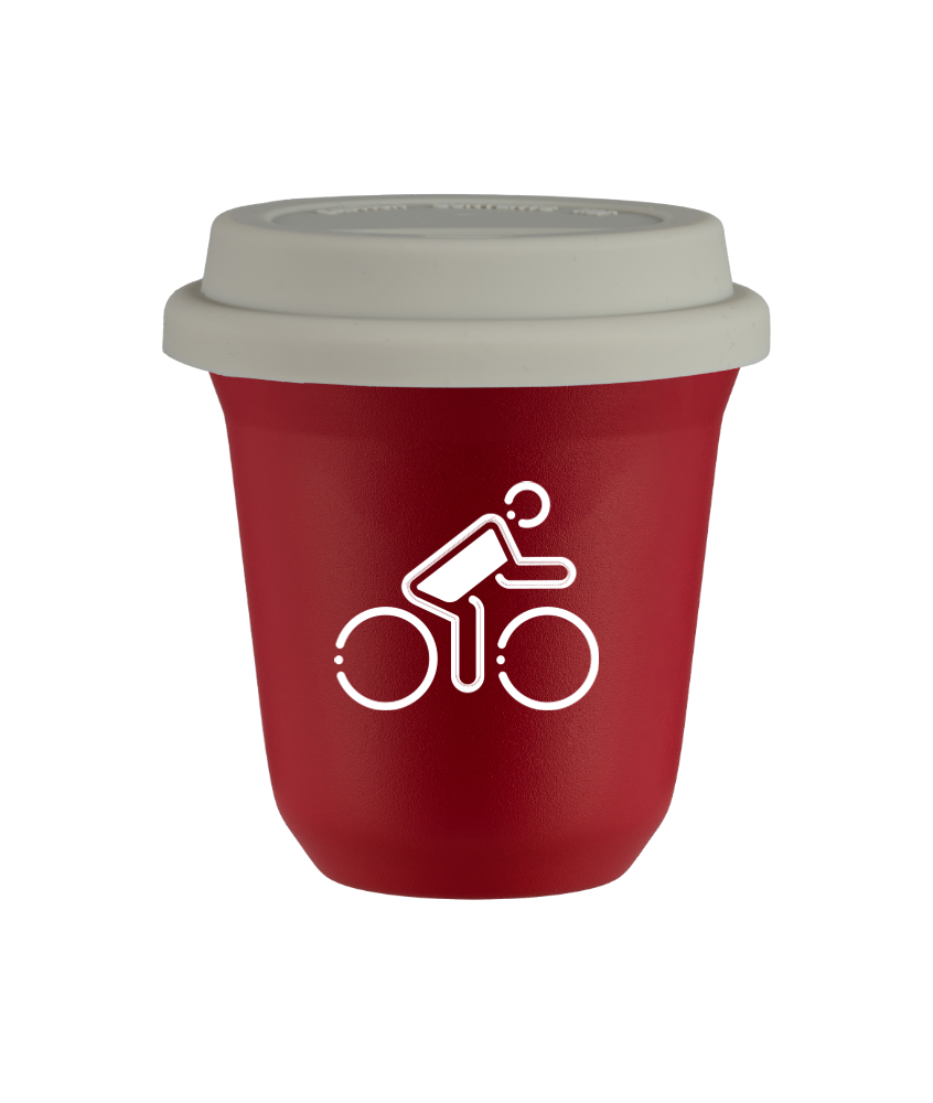Tasse 240 ml ROUGE "Cycliste aux couleurs polonaises (blanc)", avec couvercle blanc